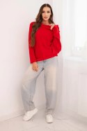 Sweter damski wiskozowy asymetryczny typu nietoperz czerwony