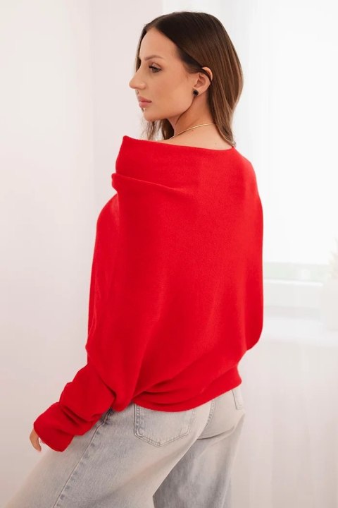 Sweter damski wiskozowy asymetryczny typu nietoperz czerwony