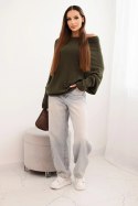 Sweter damski wiskozowy asymetryczny typu nietoperz khaki