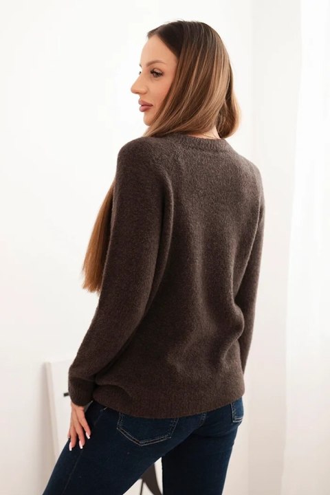 Sweter damski z baby alpaki z długim rękawem brązowy