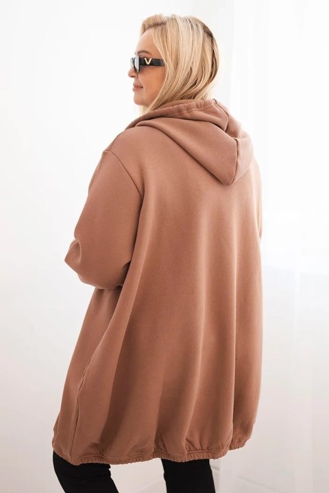 Bluza damska Plus Size ocieplana z kapturem i zamkiem brązowa