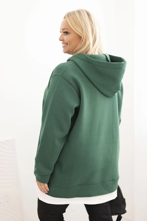 Bluza damska ocieplana Plus Size z kapturem i dekoltem w serek ciemno zielona