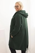 Bluza damska ocieplana Plus Size z kapturem i kieszeniami ciemno zielona
