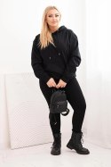 Bluza damska pętelkowa Plus Size bawełniana z kapturem i kieszenią kangurką czarna