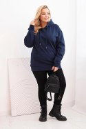Bluza damska pętelkowa Plus Size bawełniana z kapturem i kieszenią kangurką granatowa