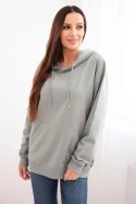 Bluza damska pętelkowa bawełniana z kapturem i kieszenią kangurką ciemno miętowa