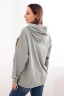 Bluza damska pętelkowa bawełniana z kapturem i kieszenią kangurką ciemno miętowa