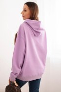 Bluza damska pętelkowa bawełniana z kapturem i kieszenią kangurką fioletowa
