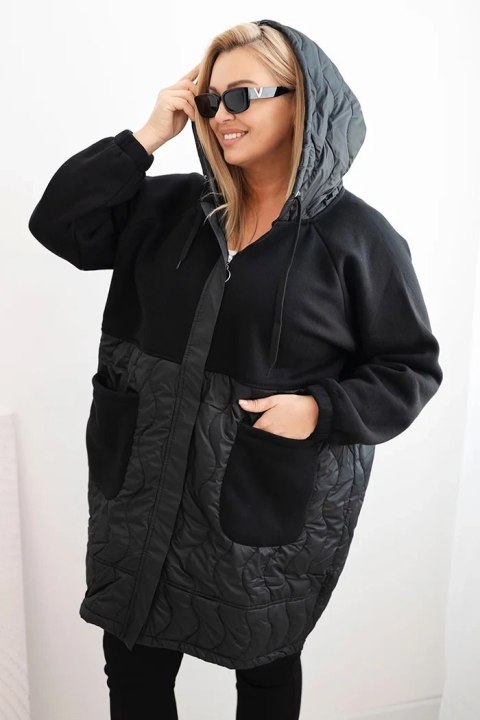 Bluza damska pikowana Plus Size z kapturem i dużymi kieszeniami czarna