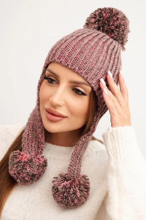 Czapka damska uszatka Emma K343 pudrowy róż