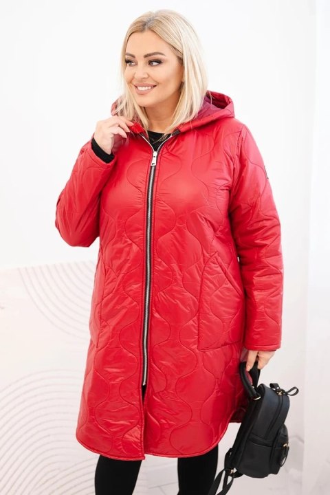 Kurtka damska Plus Size zimowa pikowana z kapturem czerwona