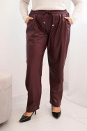 Spodnie damskie Plus Size ocieplane z ekoskóry z wysokim stanem bordowe