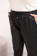 Spodnie damskie Plus Size ocieplane z ekoskóry z wysokim stanem czarne