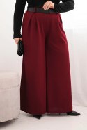 Spodnie damskie Plus Size z szeroką nogawką i paskiem bordowe