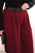 Spodnie damskie Plus Size z szeroką nogawką i paskiem bordowe