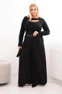 Spodnie damskie Plus Size z szeroką nogawką i paskiem czarne