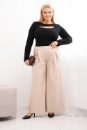 Spodnie damskie Plus Size z szerokimi nogawkami i plisowaniem beżowe