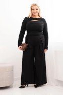 Spodnie damskie Plus Size z szerokimi nogawkami i plisowaniem czarne