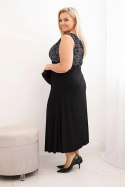 Sukienka damska Plus Size wieczorowa na jedno ramię czarny + srebrny