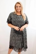 Sukienka damska Plus Size z cekinami i koronkowym wykończeniem czarny + srebrny