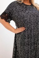 Sukienka damska Plus Size z cekinami i koronkowym wykończeniem czarny + srebrny