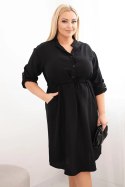 Sukienka damska z wiskozy Plus Size z guzikami i wiązaniem w talii czarna