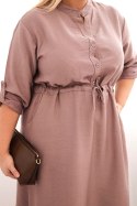 Sukienka damska z wiskozy Plus Size z guzikami i wiązaniem w talii fango