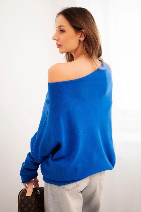 Sweter damski wiskozowy asymetryczny typu nietoperz chabrowy