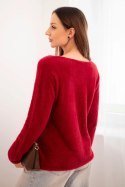 Sweter damski z miękkiej dzianiny z dekoltem V bordowy