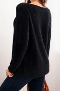 Sweter damski z miękkiej dzianiny z okrągłym dekoltem czarny