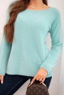 Sweter damski z miękkiej dzianiny z okrągłym dekoltem miętowy
