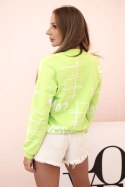 Bluza damska bawełniana z nadrukiem i zamkiem zielony neon