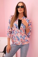 Bluza damska zapinana na zamek w kwiatowy wzór beżowa