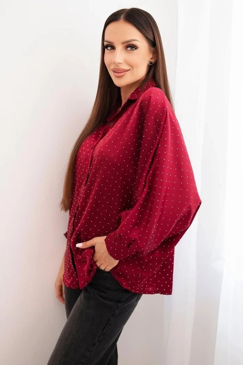 Bluzka damska elegancka z wiskozy z guziczkami i kołnierzykiem bordowa