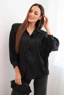 Bluzka damska elegancka z wiskozy z guziczkami i kołnierzykiem czarna