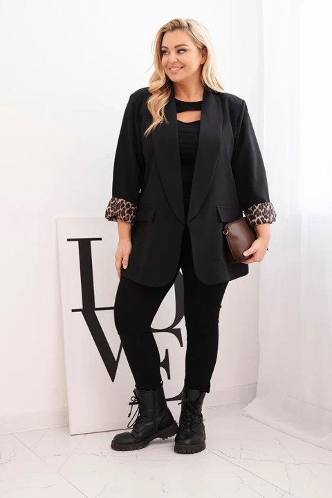 Marynarka damska Plus Size z podszewką w panterkę czarna