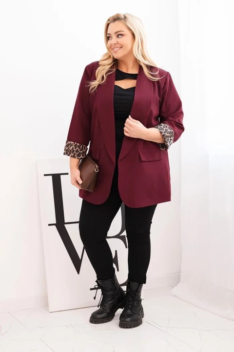 Marynarka damska Plus Size z podszewką w panterkę śliwkowa