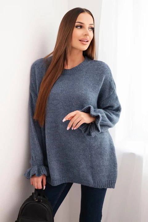 Sweter damski z dodatkiem moheru i wełny o luźnym fasonie jeansowy
