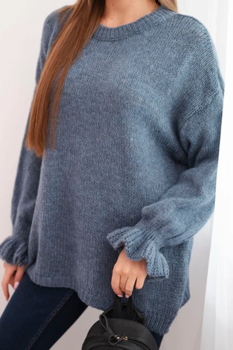 Sweter damski z dodatkiem moheru i wełny o luźnym fasonie jeansowy