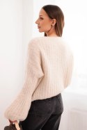 Sweter damski z moheru z bufiastymi rękawami beżowy