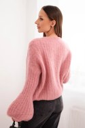 Sweter damski z moheru z bufiastymi rękawami ciemno różowy