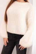 Sweter damski z moheru z bufiastymi rękawami ecru