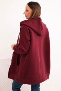 Bluza damska ocieplana bluza z kapturem i zamkiem bordowa