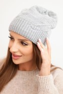 Czapka damska zimowa z wełną o prążkowanym splocie K471 szara