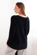 Damski sweter z wełną z dekoltem V czarny