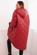 Kurtka damska zimowa Plus Size pikowana z kapturem jasno bordowa
