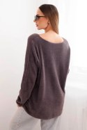 Sweter damski brązowy z wełną z dekoltem V