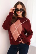 Sweter damski w geometryczny wzór z domieszką wełny i alpaki bordowy