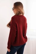 Sweter damski w geometryczny wzór z domieszką wełny i alpaki bordowy