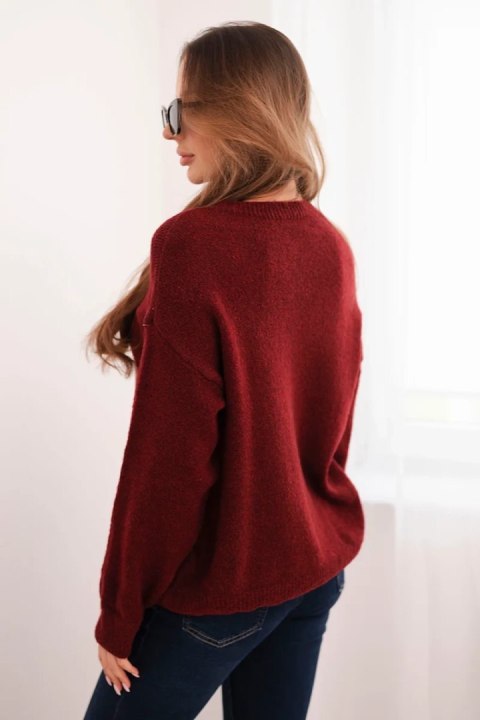 Sweter damski w geometryczny wzór z domieszką wełny i alpaki bordowy